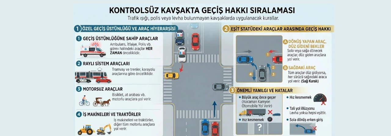 Kontrolsüz Kavşakta Geçiş Hakkı Sıralaması Nasıl Yapılır?
