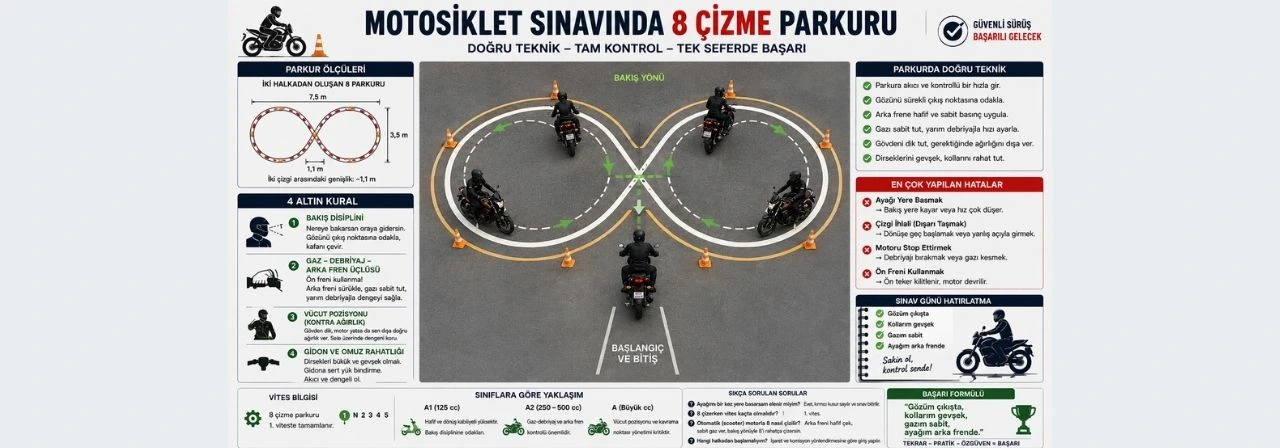 Motosiklet Sınavında 8 Nasıl Çizilir? 8 Çizme Parkuru Nedir?