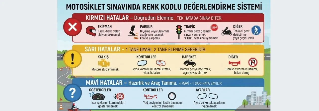 Motosiklet Sınavındaki Mavi, Sarı ve Kırmızı Hatalar Nelerdir?